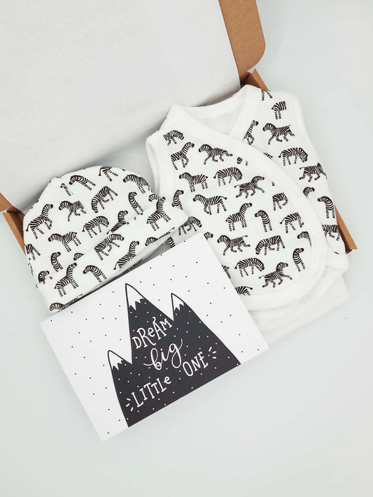 Little Zebras Gift Set - Incubator Vest, Hat & Card Gift Set Little Mouse Baby Clothing & Gifts 