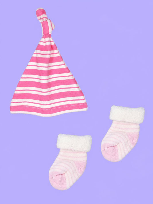 Premature Baby Knotted Hat and Towelling Socks Set - Pink & White Stripes Hat, Mitts & Booties Set Little Mouse Baby Clothing & Gifts 