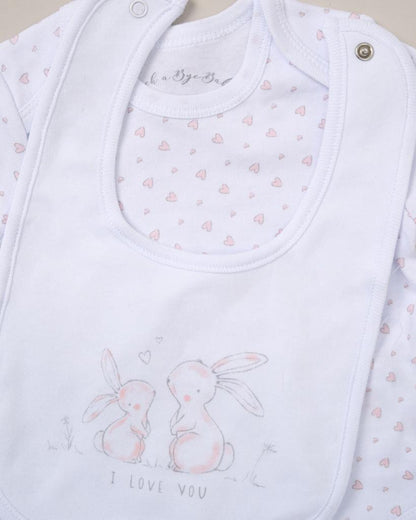 "I Love You" Rabbit design 5 Piece Layette Gift Set - 3 sizes. Set Rock a Bye Baby 