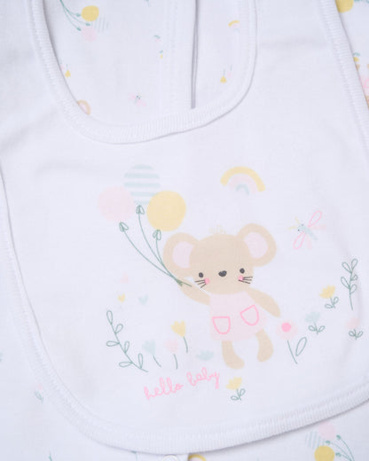 "Hello Baby" Mouse and Balloon 5 Piece Layette Gift Set - 3 sizes. Set Rock a Bye Baby 