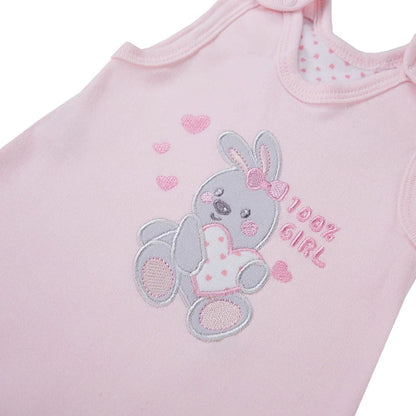 Early Baby Footed Dungarees, Embroidered Bunny Design - Pink Dungaree EEVI 
