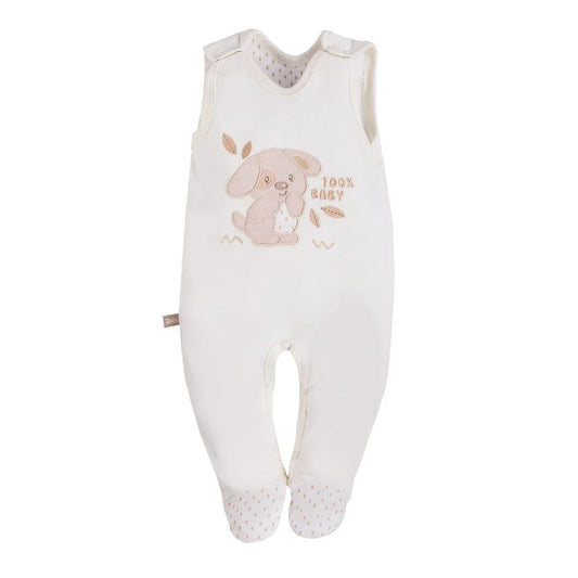 Early Baby Footed Dungarees, Embroidered Puppy Design - Cream Dungaree EEVI 