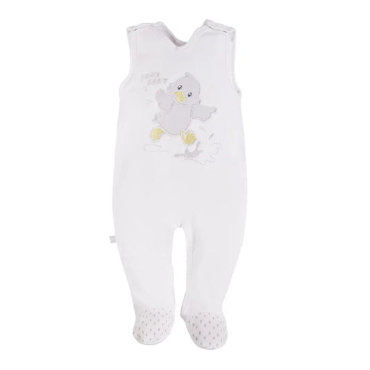 Early Baby Footed Dungarees, Embroidered Chick Design - White Dungaree EEVI 