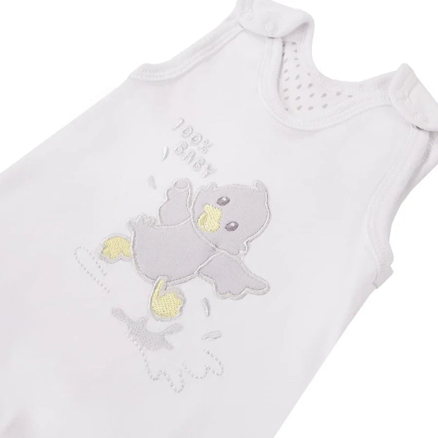 Early Baby Footed Dungarees, Embroidered Chick Design - White Dungaree EEVI 