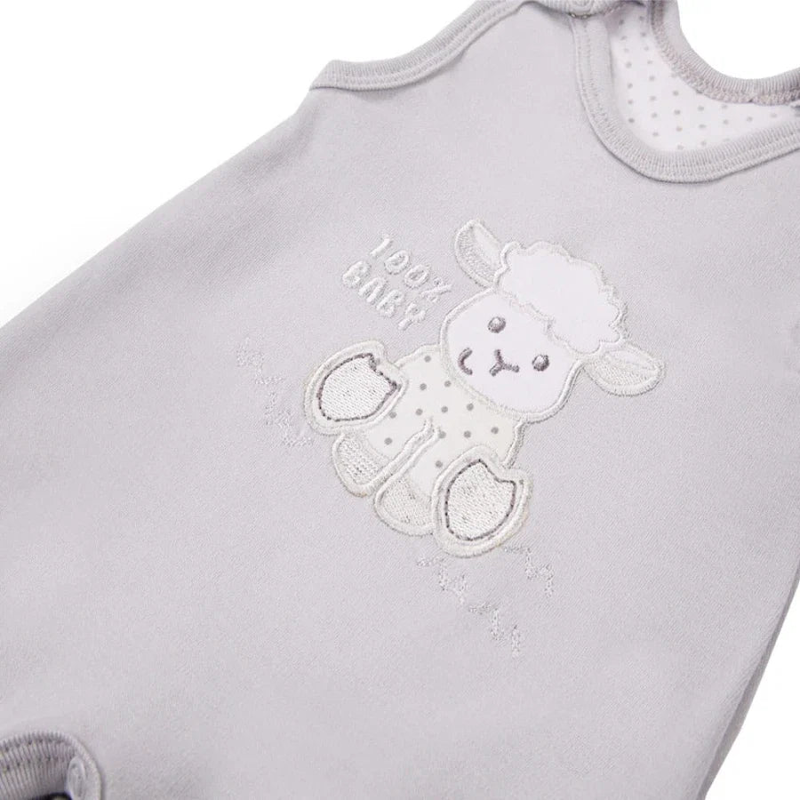Early Baby Footed Dungarees, Embroidered Lamb Design - Grey Dungaree EEVI 