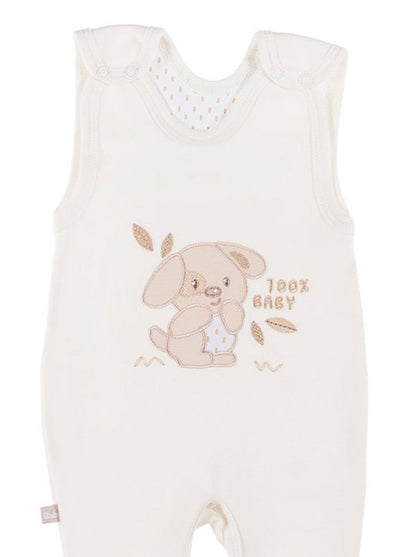Early Baby Footed Dungarees, Embroidered Puppy Design - Cream EEVI