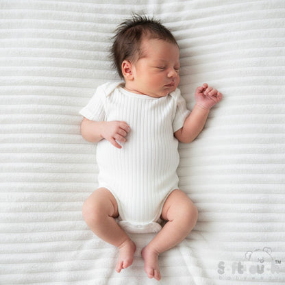 Cream Ribbed Capped Sleeved Bodysuit - 100% Cotton Sleepsuit / Babygrow Soft Touch 