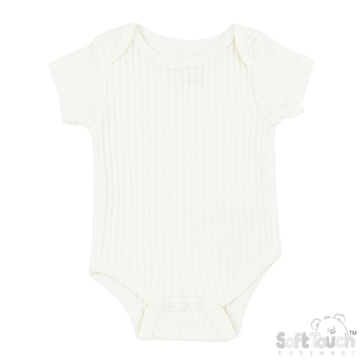Cream Ribbed Capped Sleeved Bodysuit - 100% Cotton Sleepsuit / Babygrow Soft Touch 