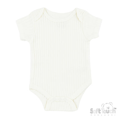 Cream Ribbed Capped Sleeved Bodysuit - 100% Cotton Sleepsuit / Babygrow Soft Touch 