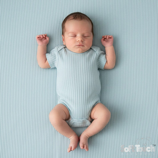 Sage Green Ribbed Capped Sleeved Bodysuit - 100% Cotton Sleepsuit / Babygrow Soft Touch 