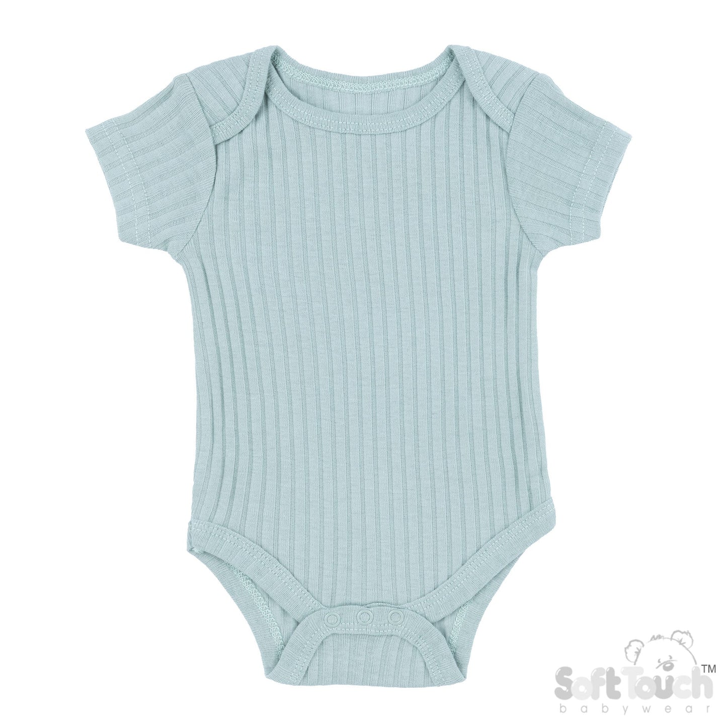 Sage Green Ribbed Capped Sleeved Bodysuit - 100% Cotton Sleepsuit / Babygrow Soft Touch 