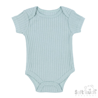 Sage Green Ribbed Capped Sleeved Bodysuit - 100% Cotton Sleepsuit / Babygrow Soft Touch 