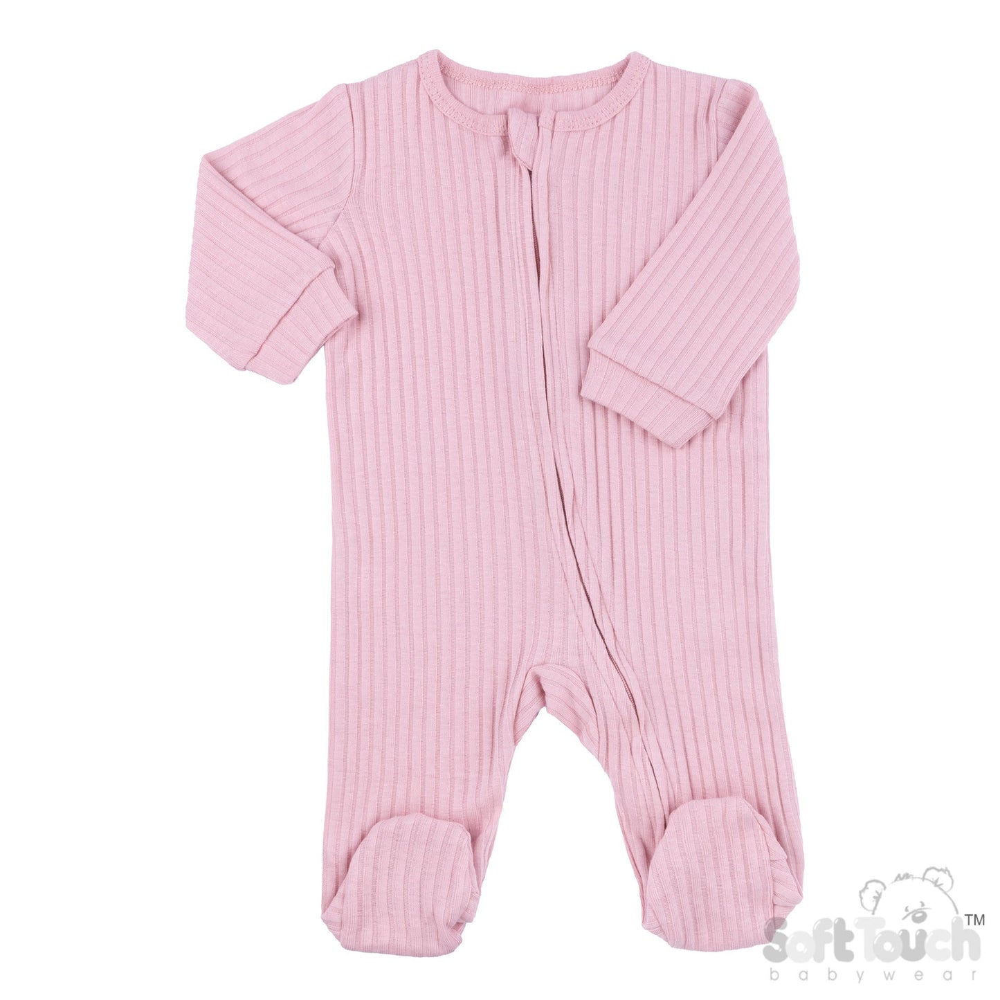 Dusky Pink Ribbed Sleepsuit - 100% Cotton Sleepsuit / Babygrow Soft Touch 