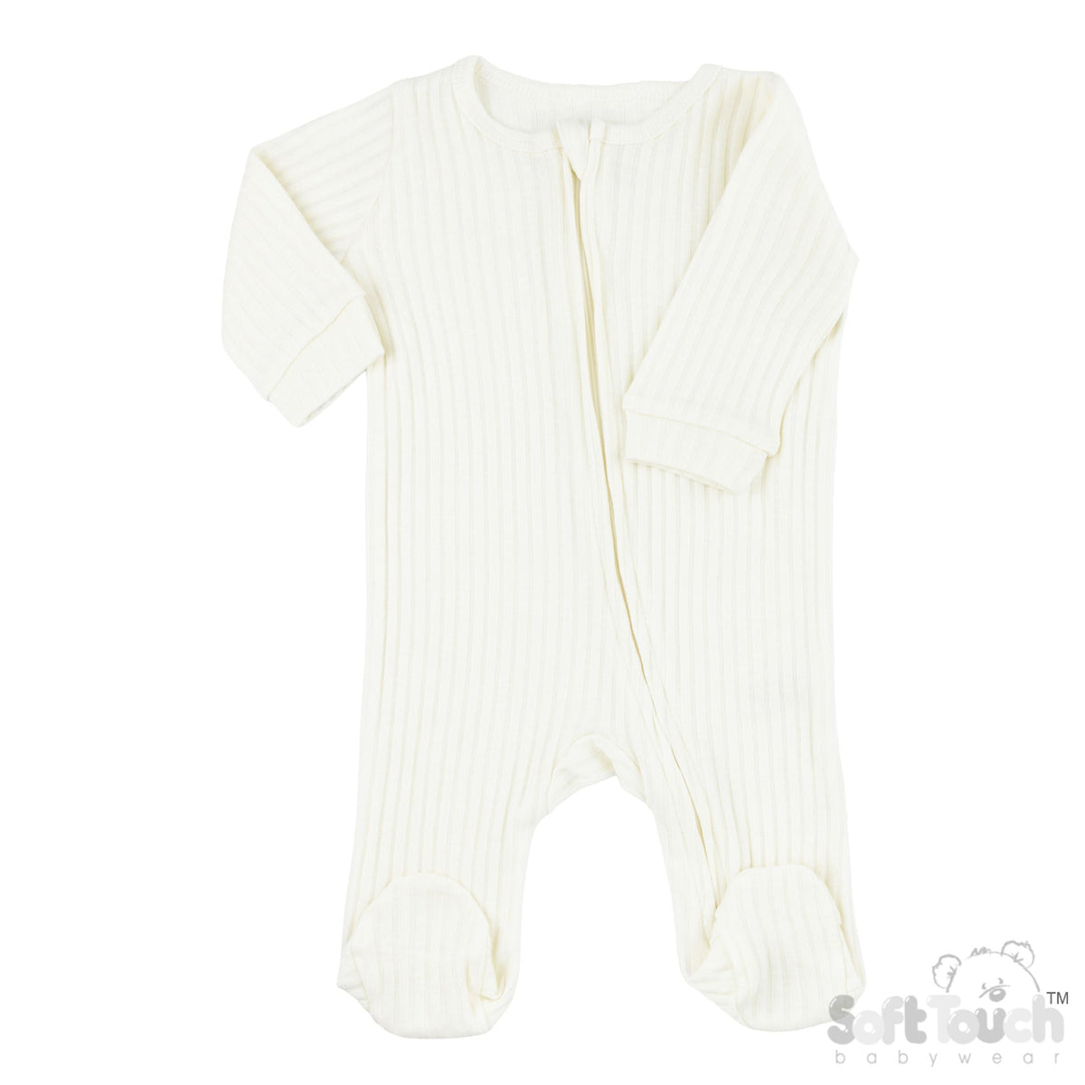 Cream Ribbed Sleepsuit - 100% Cotton Sleepsuit / Babygrow Soft Touch 