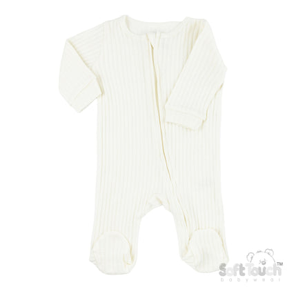 Cream Ribbed Sleepsuit - 100% Cotton Sleepsuit / Babygrow Soft Touch 