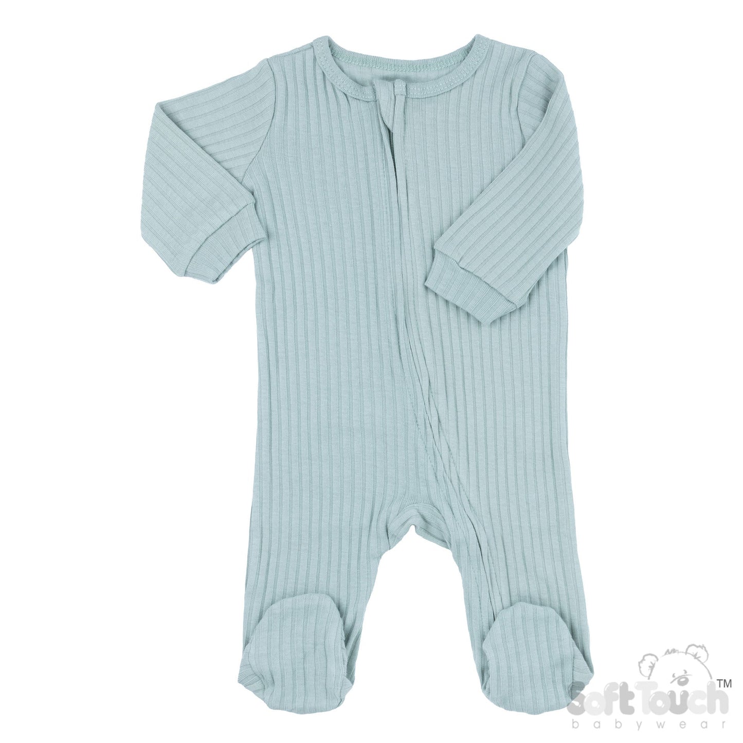 Sage Green Ribbed Sleepsuit - 100% Cotton Sleepsuit / Babygrow Soft Touch 