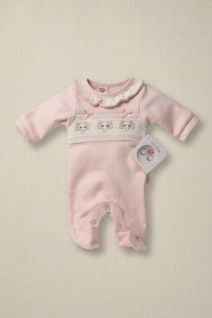 Baby Pink Smocked "Elephant" All In One