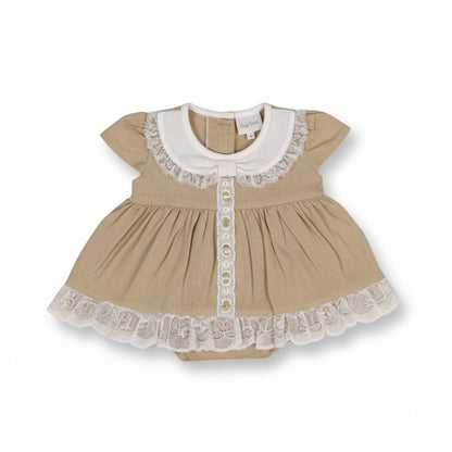 Premature Taupe Baby Lace and Linen Dress Set Dress Tiny Chick 