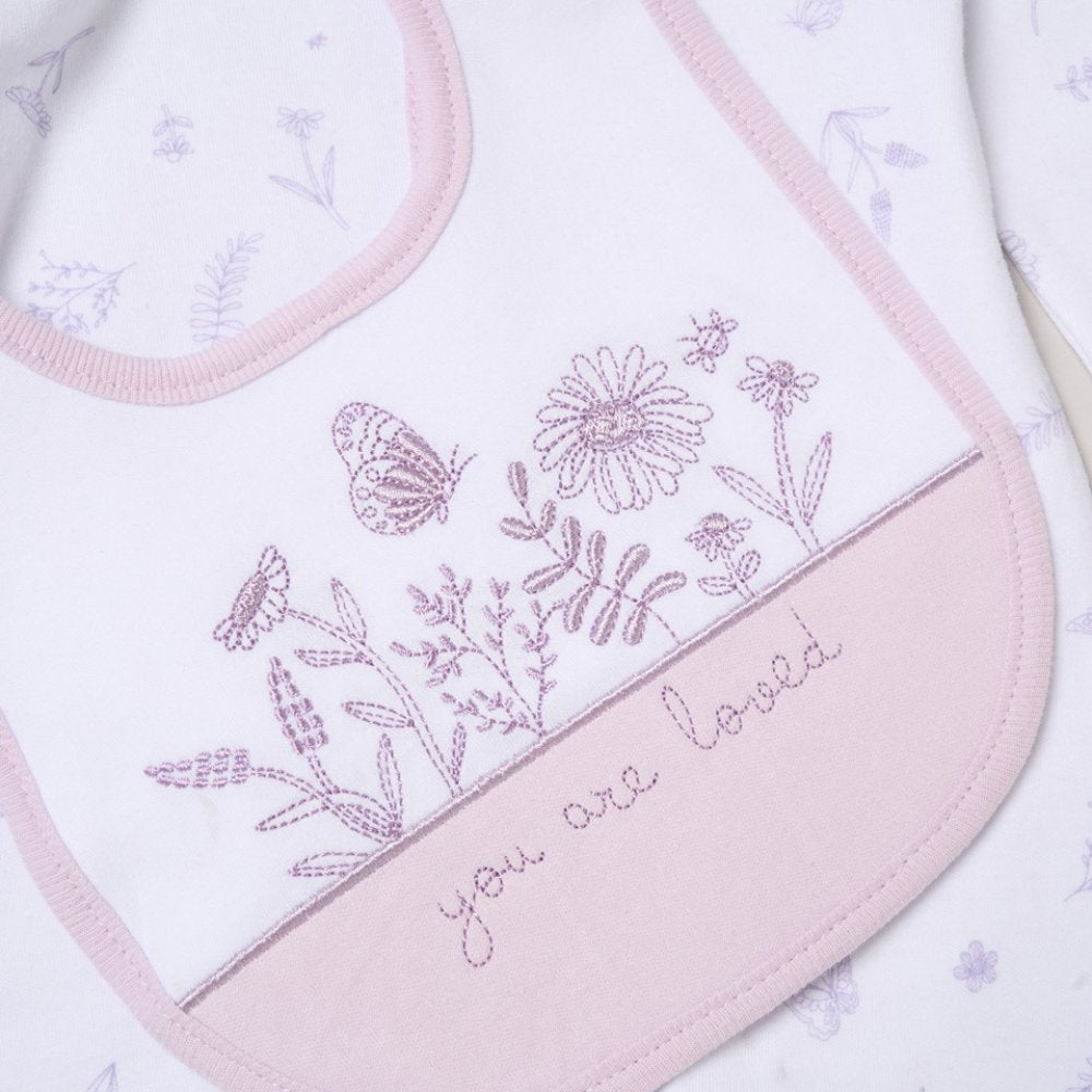 Floral 'You Are Loved' 5 Piece Layette Gift Set - 3 sizes. Set Rock a Bye Baby 