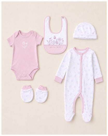 Floral 'You Are Loved' 5 Piece Layette Gift Set - 3 sizes. Set Rock a Bye Baby 