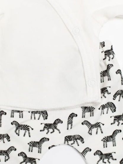 2 piece Cream wrap top & Little Zebras print trouser set , Organic Cotton Tiny & Small