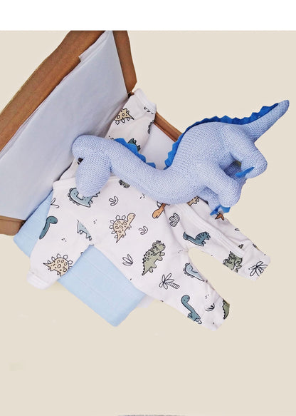 Baby Blue Dino Gift Box - Sleepsuit, Muslin & Toy Gift Set Little Mouse Baby Clothing & Gifts 