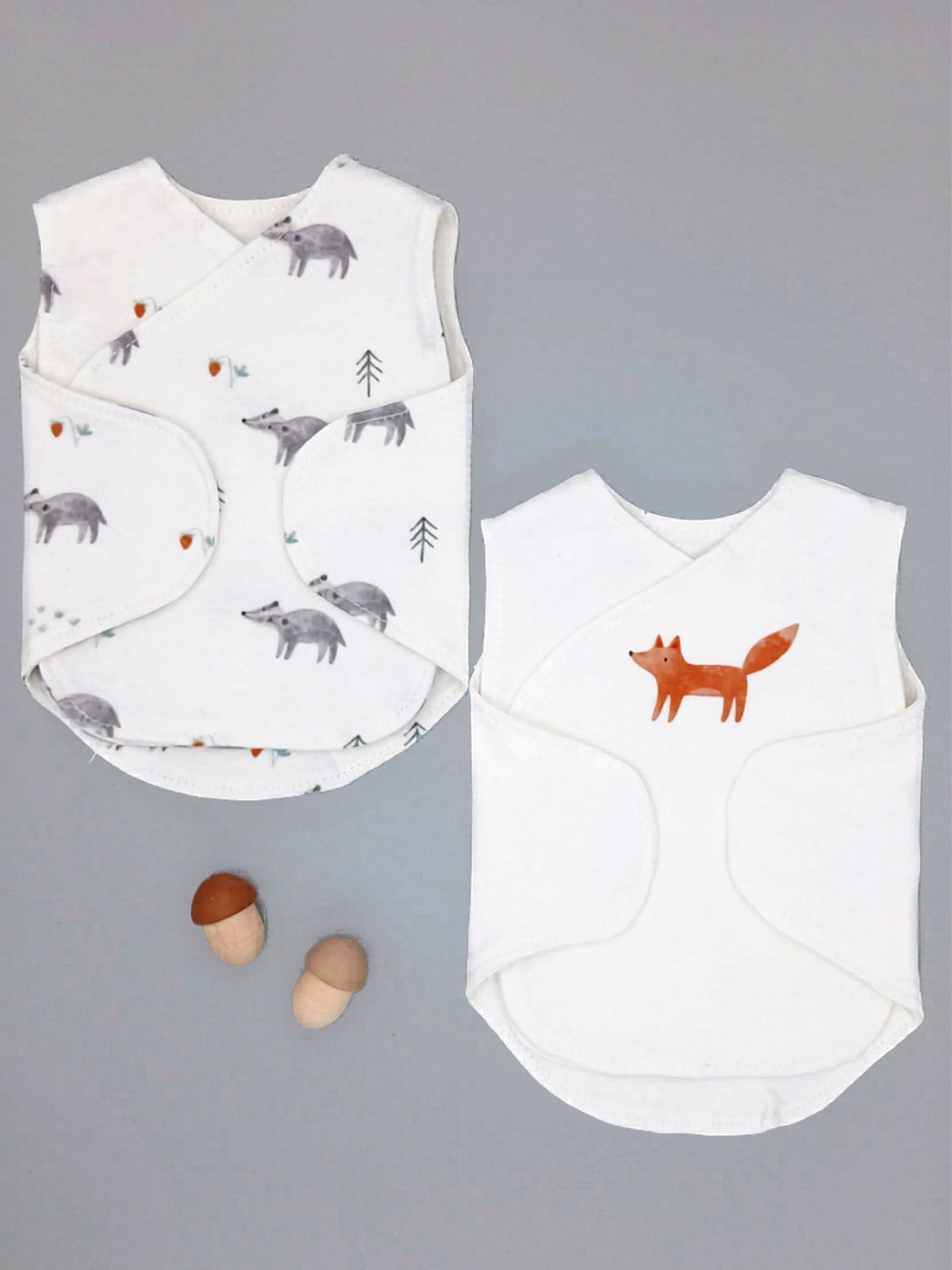 NICU Vest 2 Pack, Organic Cotton, Brave Badger & Clever Fox Bodysuit / Vest Little Dreamer 