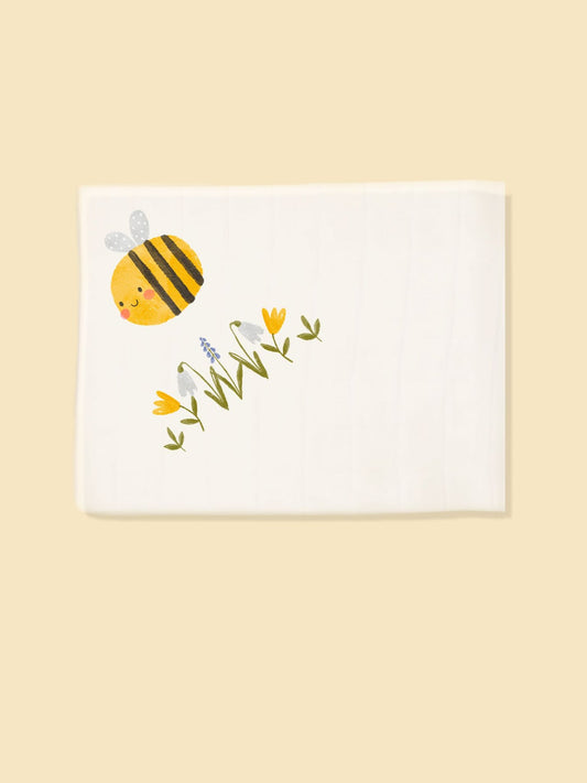 Bumble and Bloom cotton muslin square 70x70cm by Little Mouse, front