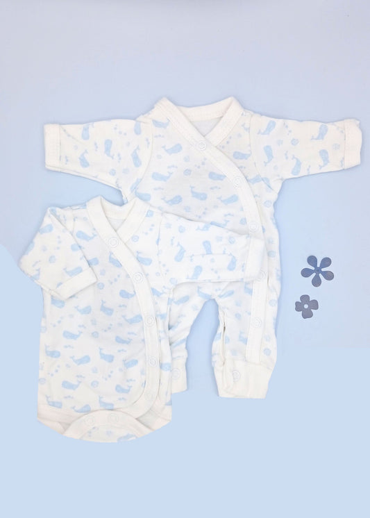Ocean Blue Bundle - Sleepsuit & Bodysuit, 100% Organic Cotton Tiny & Small
