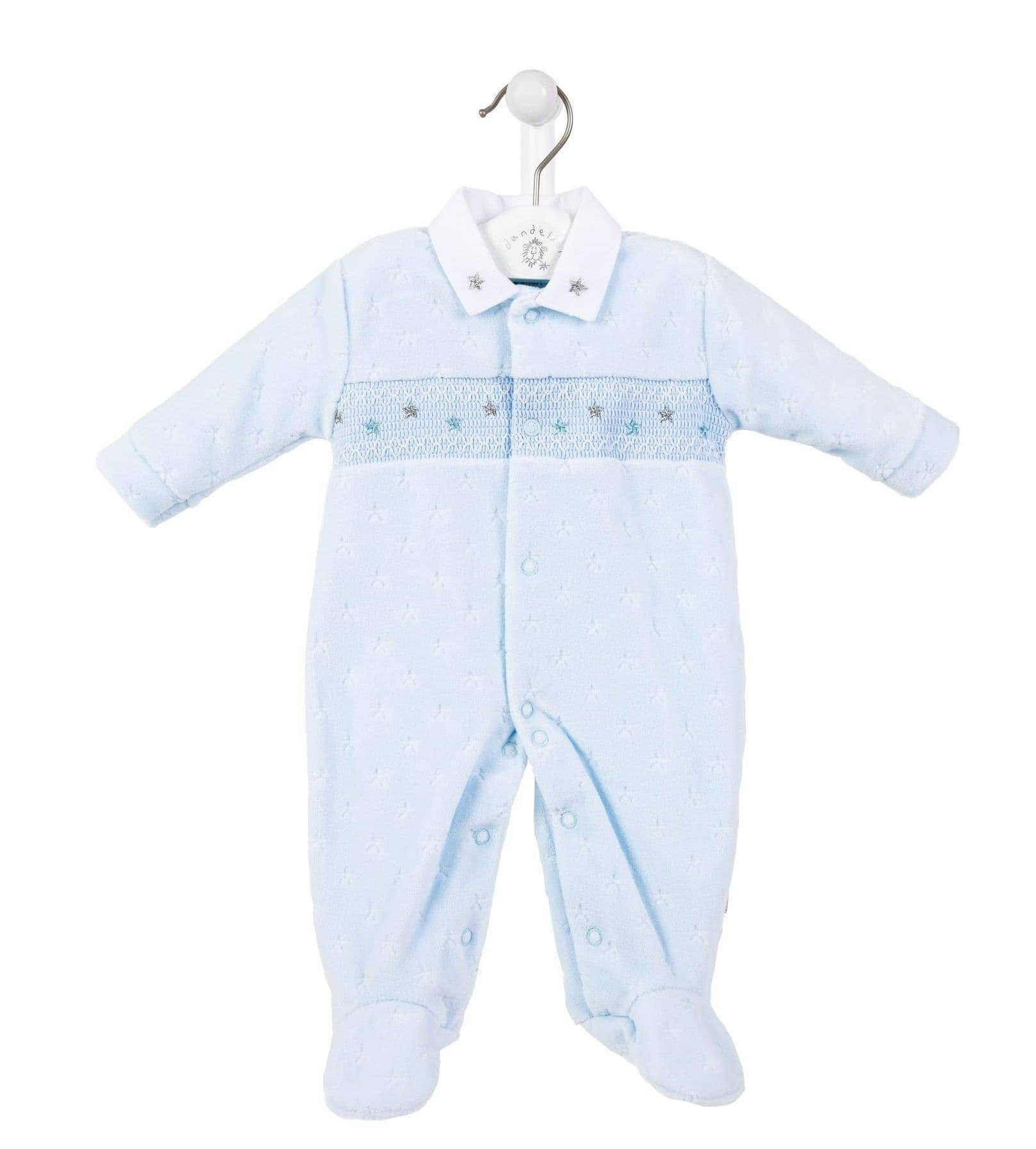 Blue star velour smocked sleepsuit Dandelion