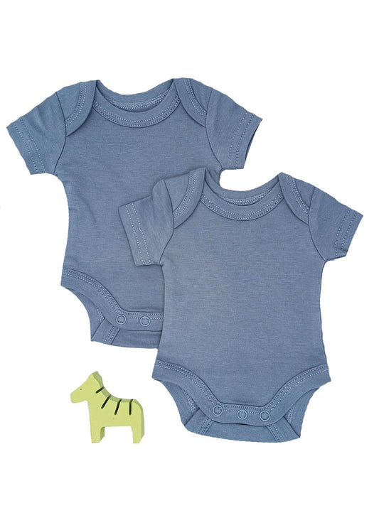 2 pack organic cotton capped sleeve baby bodysuits in blue by Little Dreamer