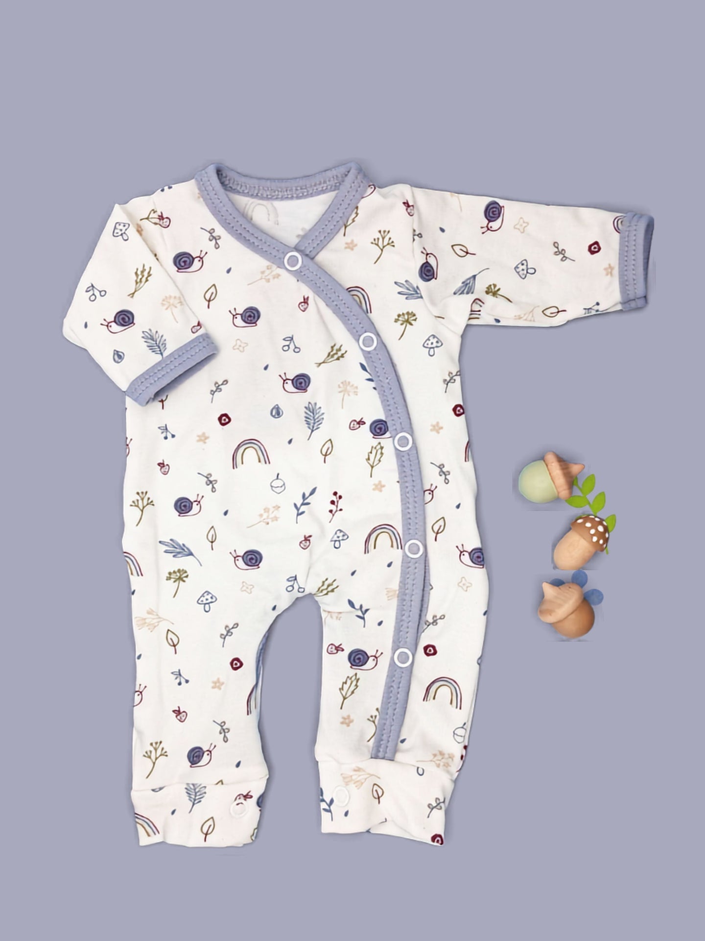 Prem Baby Sleepsuit, Acorn Wood - Blue Trim Sleepsuit / Babygrow Tiny & Small 