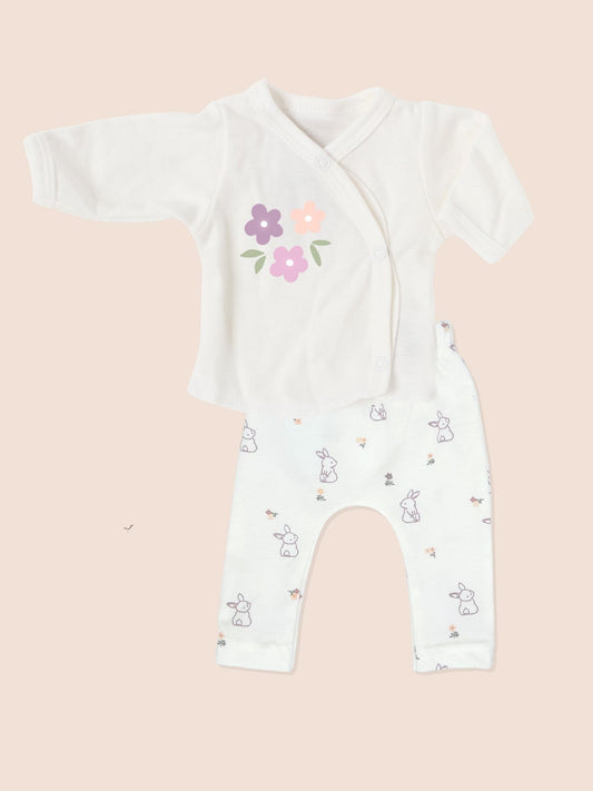 WORK IN PROGRESS! Organic Cotton Premature Baby Wrap Top, Trouser Set & Socks- Flower Bunny Top & Trousers Tiny & Small 