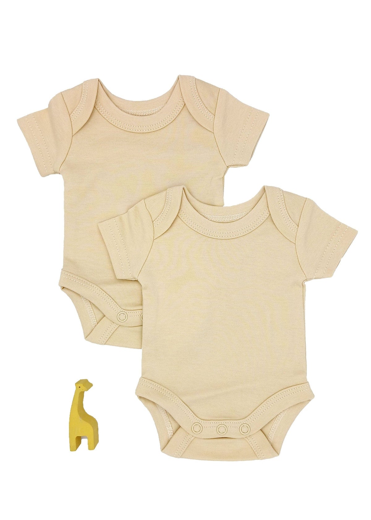 2 pack organic cotton capped sleeve baby bodysuits in buttermilk by Little Dreamer