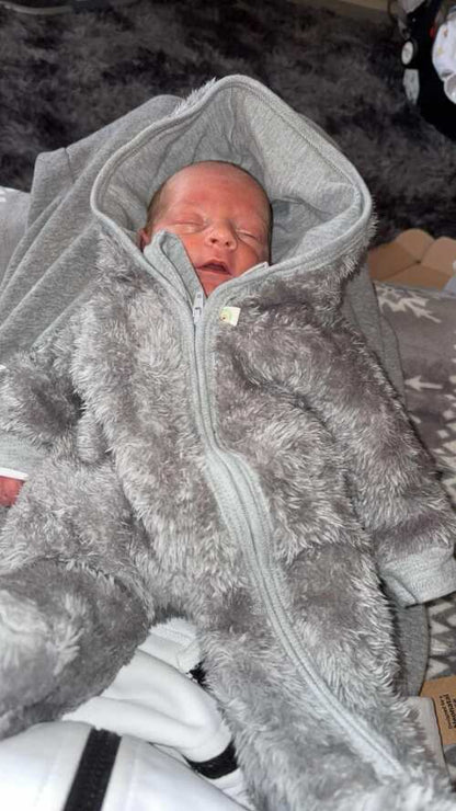 Grey Bear Fluffy Tiny Baby Pramsuit Snowsuit / Pramsuit Little Lumps 