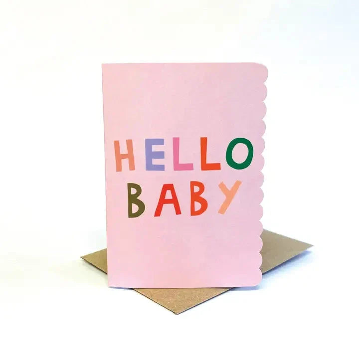 Cards & Message Cards & Gift Wrap Little Mouse Baby Clothing & Gifts Hello Baby - Scalloped Edge Card 