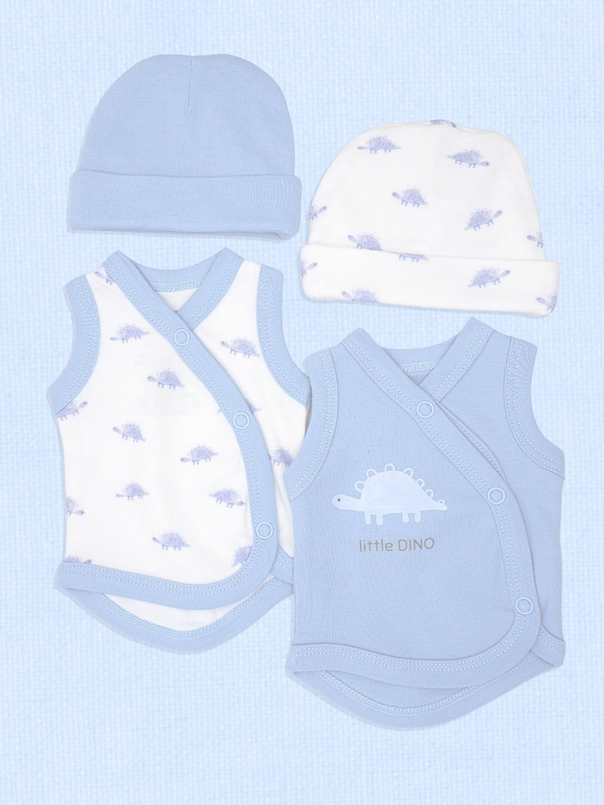 2 Pack Incubator Vest & Hat Sets, Dinos - Organic Cotton