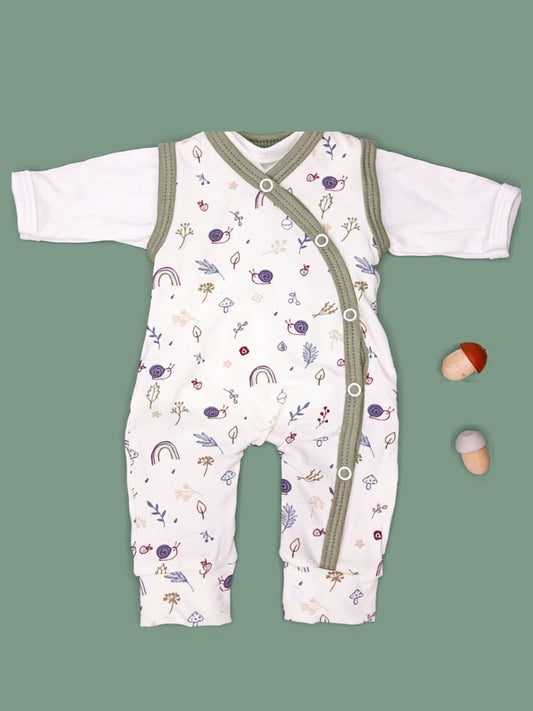 Dungaree & Top Set, Acorn Wood - Khaki Trim Dungaree Tiny & Small 