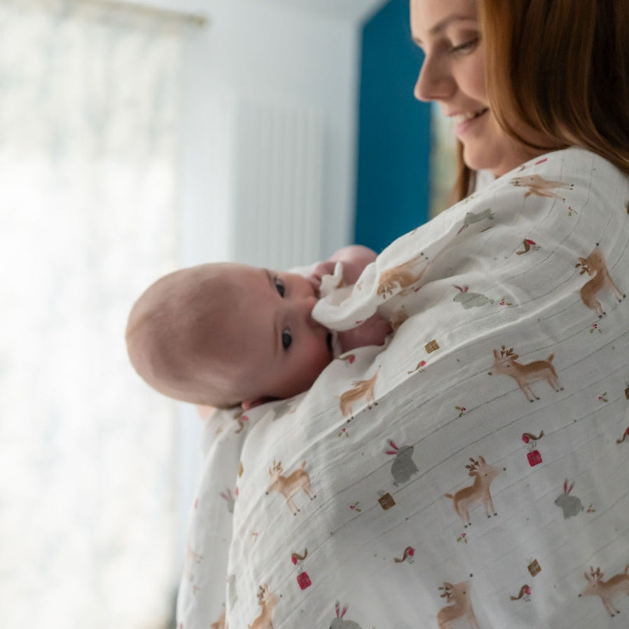 Ziggle Muslin - Christmas Reindeer & Rabbit - 80 x 80 cm