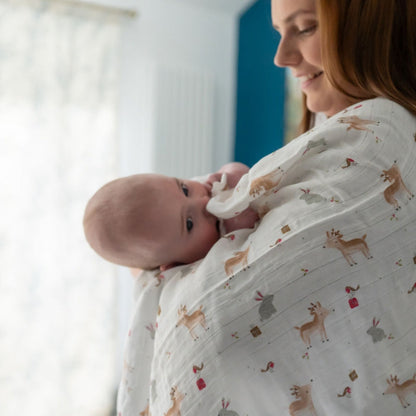 Ziggle Muslin - Christmas Reindeer & Rabbit - 80 x 80 cm