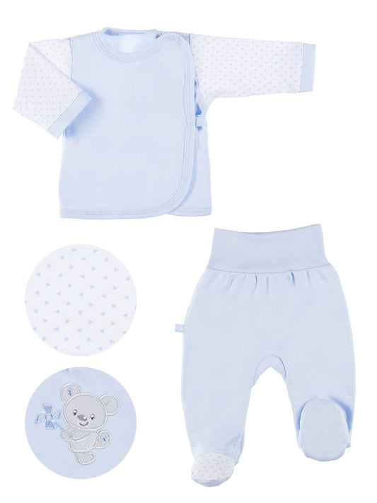 Embroidered Bear Trousers & Wrapover Top Set - Blue Top & Trousers EEVI 