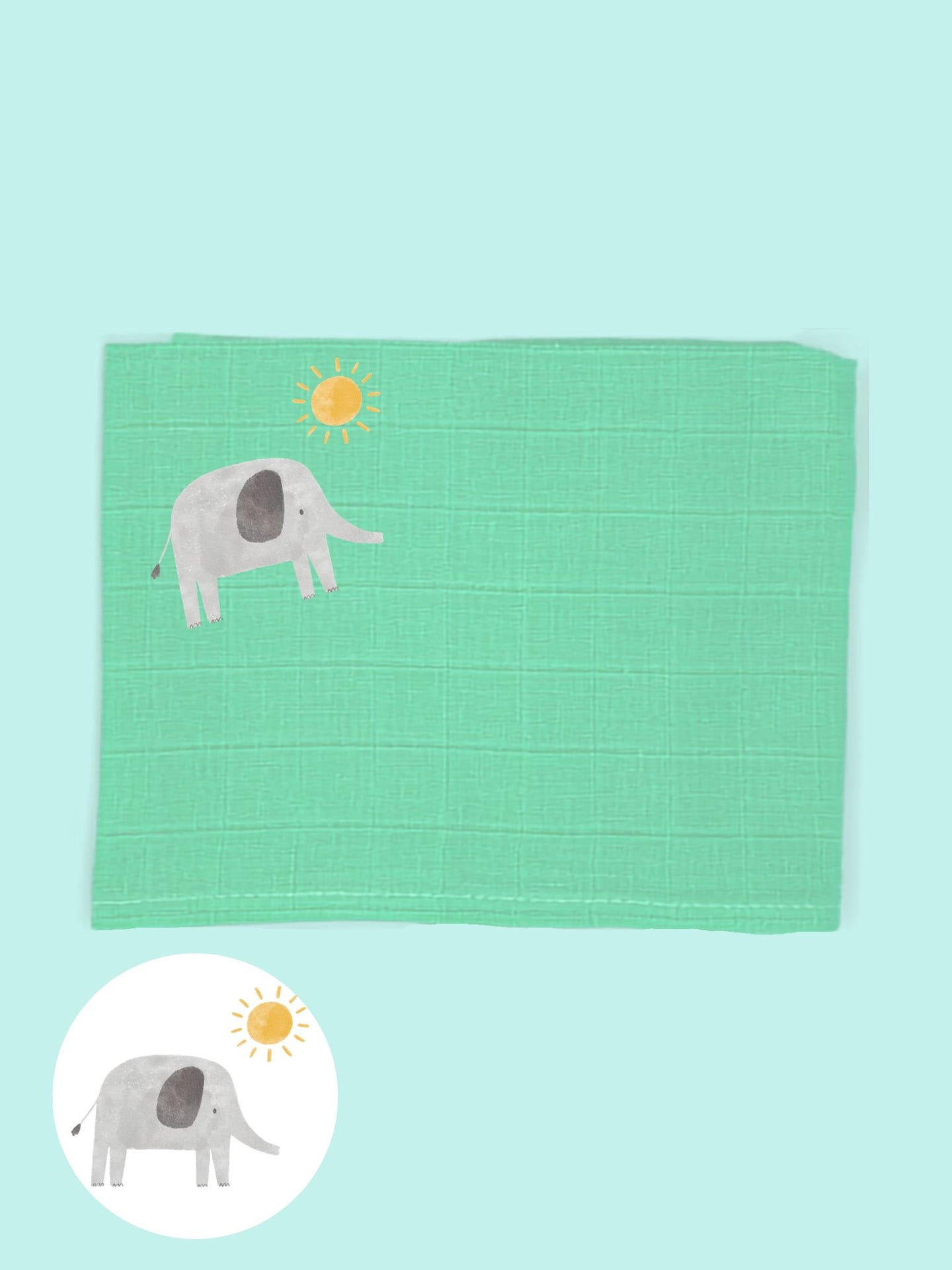 Elephant 'Safari Dreams' Muslin - multiple colours available Muslin Little Mouse Baby Clothing & Gifts mint green 
