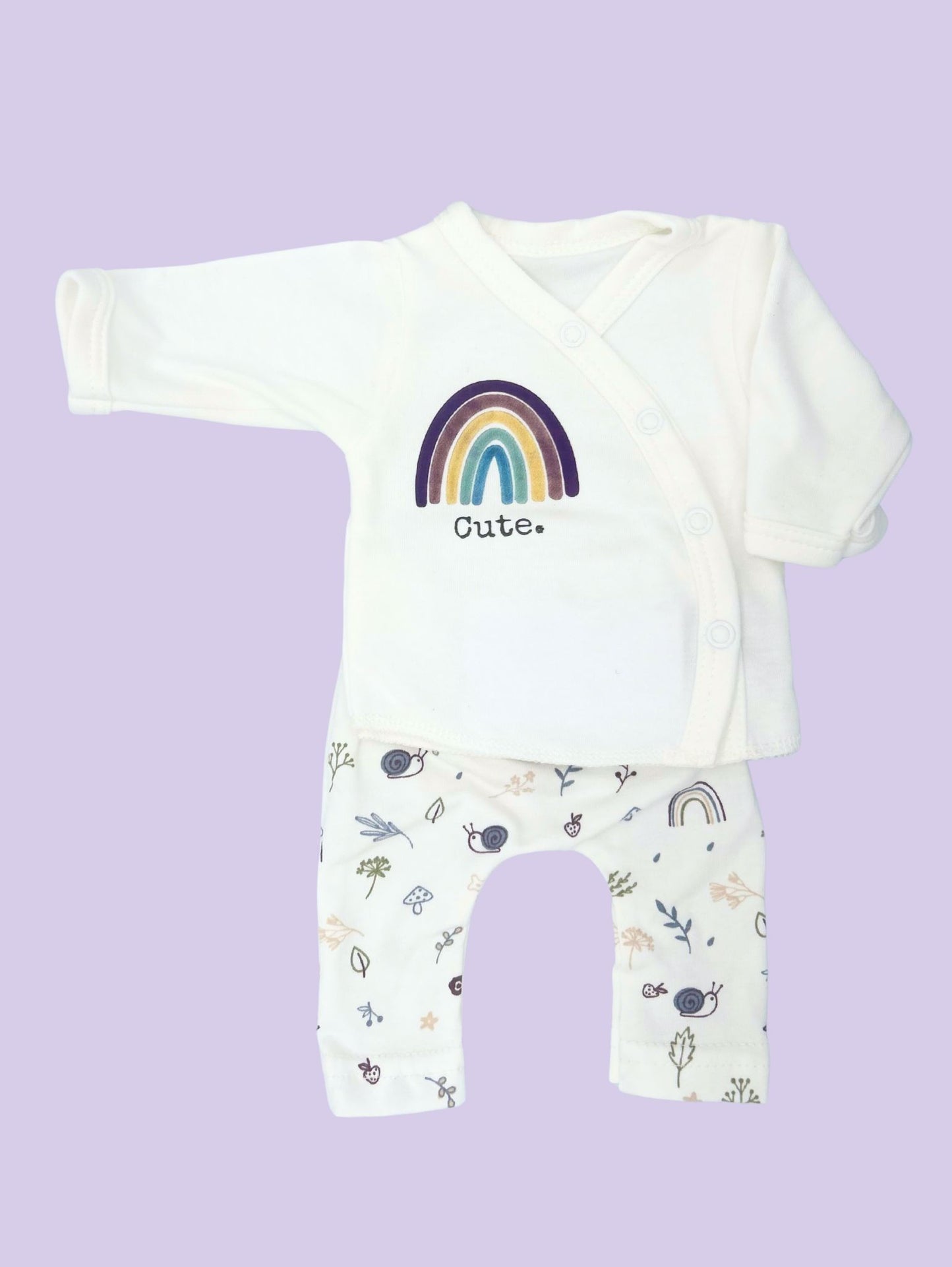 Organic Cotton Premature Baby Wrap Top & Trouser Set - Acorn Wood Top & Trousers Tiny & Small 