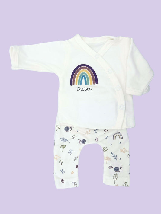 Organic Cotton Premature Baby Wrap Top & Trouser Set - Acorn Wood Top & Trousers Tiny & Small 