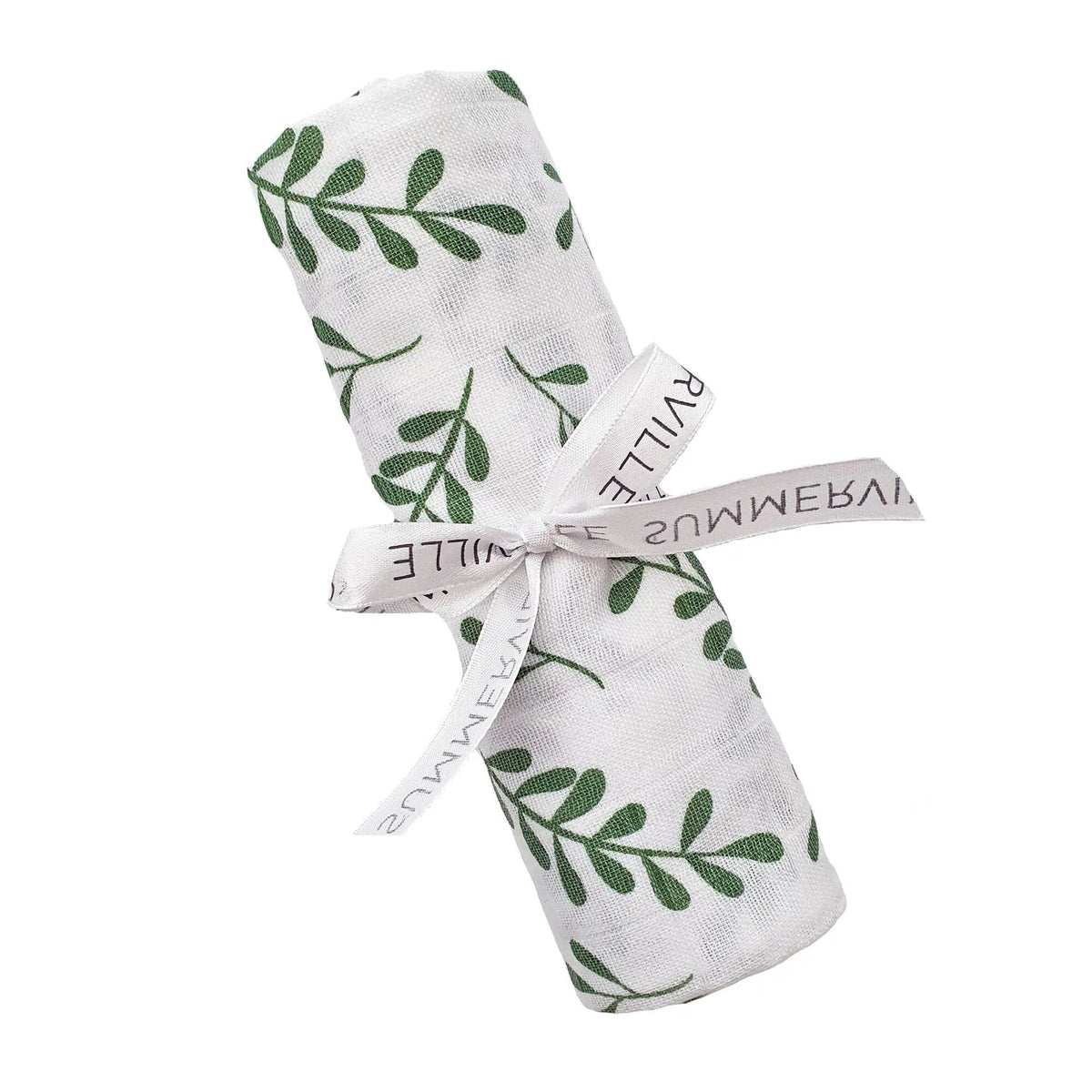 Green floral cotton muslin square by Summerville, folded