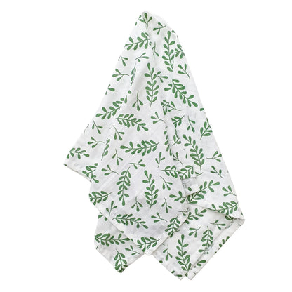 Green floral 100% pure cotton muslin square 70x70cm by Summerville, front