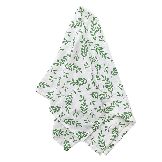 Green floral 100% pure cotton muslin square 70x70cm by Summerville, front