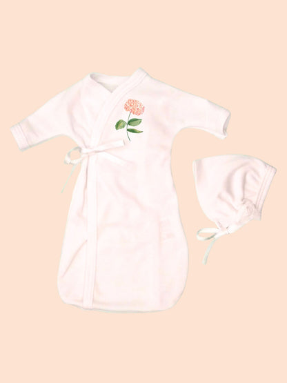 Pink Flower Baby Bereavement Gown & Bonnet, Organic (Burial Gown) Bereavement gown Tiny & Small 