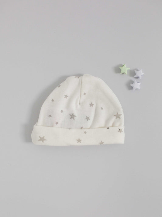 Preemie Round Hat, Silver Stars, Premium 100% Organic Cotton (1.5lb-3lb & 3lb-5lb) Hat Tiny & Small 