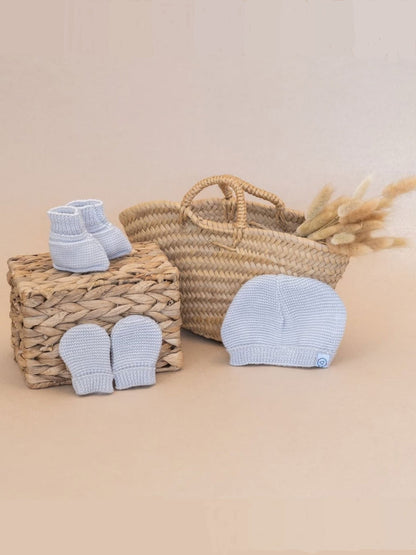 Knitted Hat, Mittens & Booties Set - Grey